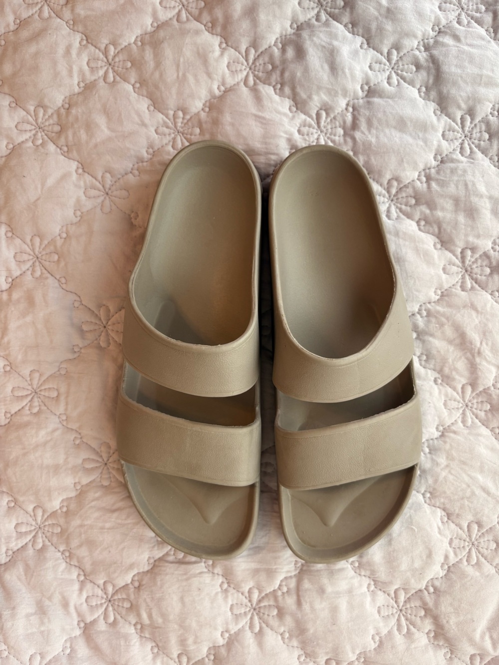 Women's Beige Slide Sandals - Comfortable Everyday Duo-Strap